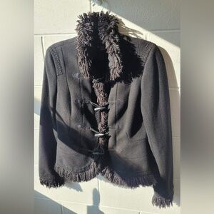 Zara Black Wool Teddy Toggle Jacket
